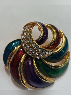 Vintage Sphinx Gold Tone Multi-color Enamel Spiral Brooch